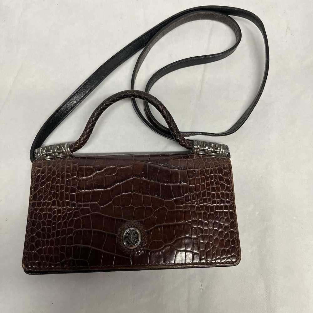Brighton Brown & Black Croc Leather Crossbody-Shoulder Bag - Picture 7 of 13
